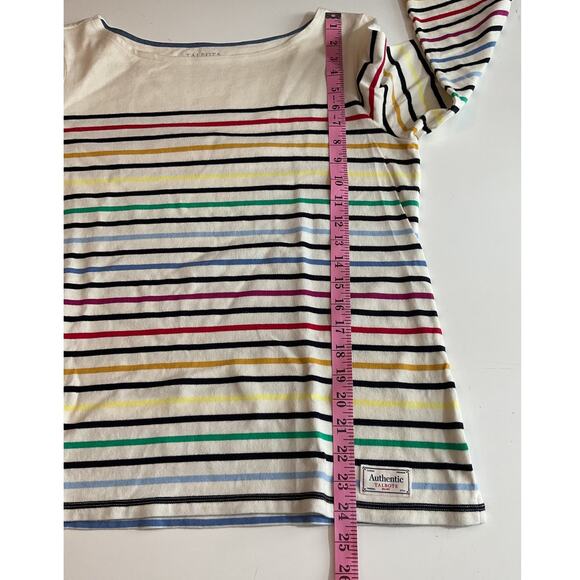 New Authentic Talbots Shirt  M Cream Multi Colored Stripe Blue Red Knit LS Top - Picture 4 of 7